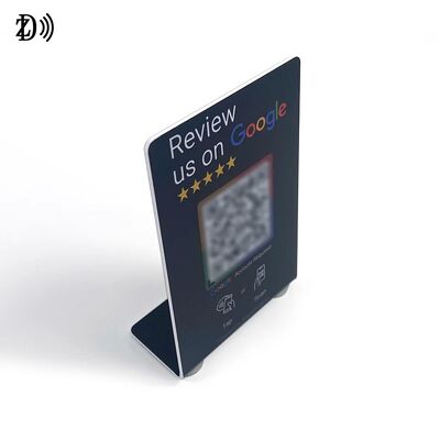 Custom Logo NFC Stand Social Media Review NTAG213 NFC PVC Google Review Card Menu Display Stand