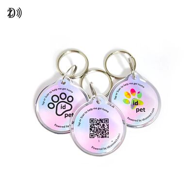 بطاقة حيوان أليف RFID NFC من الإيبوكسي على شكل عظمة كلب مخصصة مع رمز QR NTAG 216 بسعة 888 بايت للتتبع