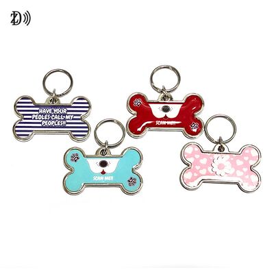 Waterproof Custom Printing 13.56MHz NTAG213 Keychain Lost Tracking Metal Edge Epoxy Pet ID Tag for Dog & Cat Identification